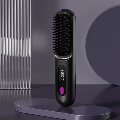 Cordless Hair Straightener Brush with LCD Display