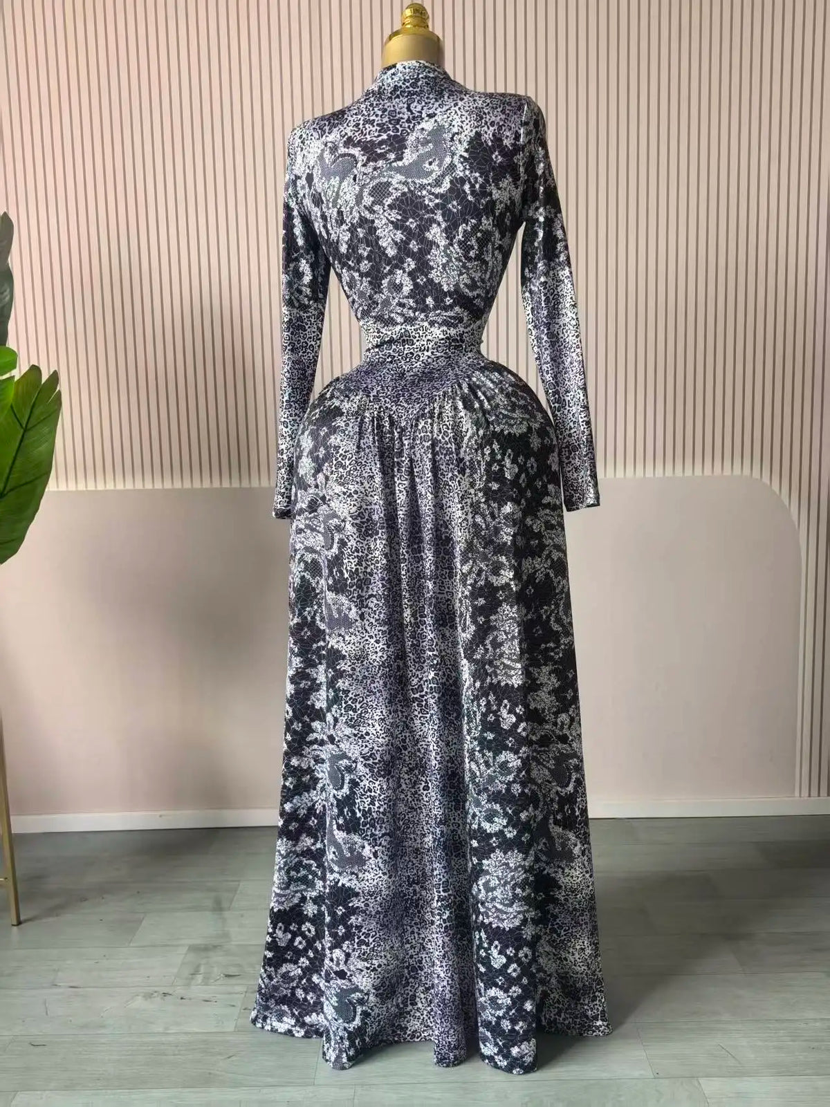 Women Plaid Long Sleeve Maxi Dress Polyester A-Line