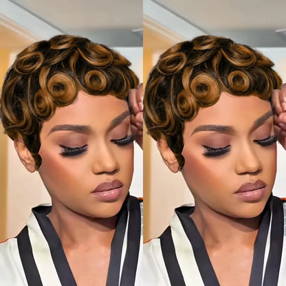 Short Layered Curly Pixie Cut Wig Natural Black
