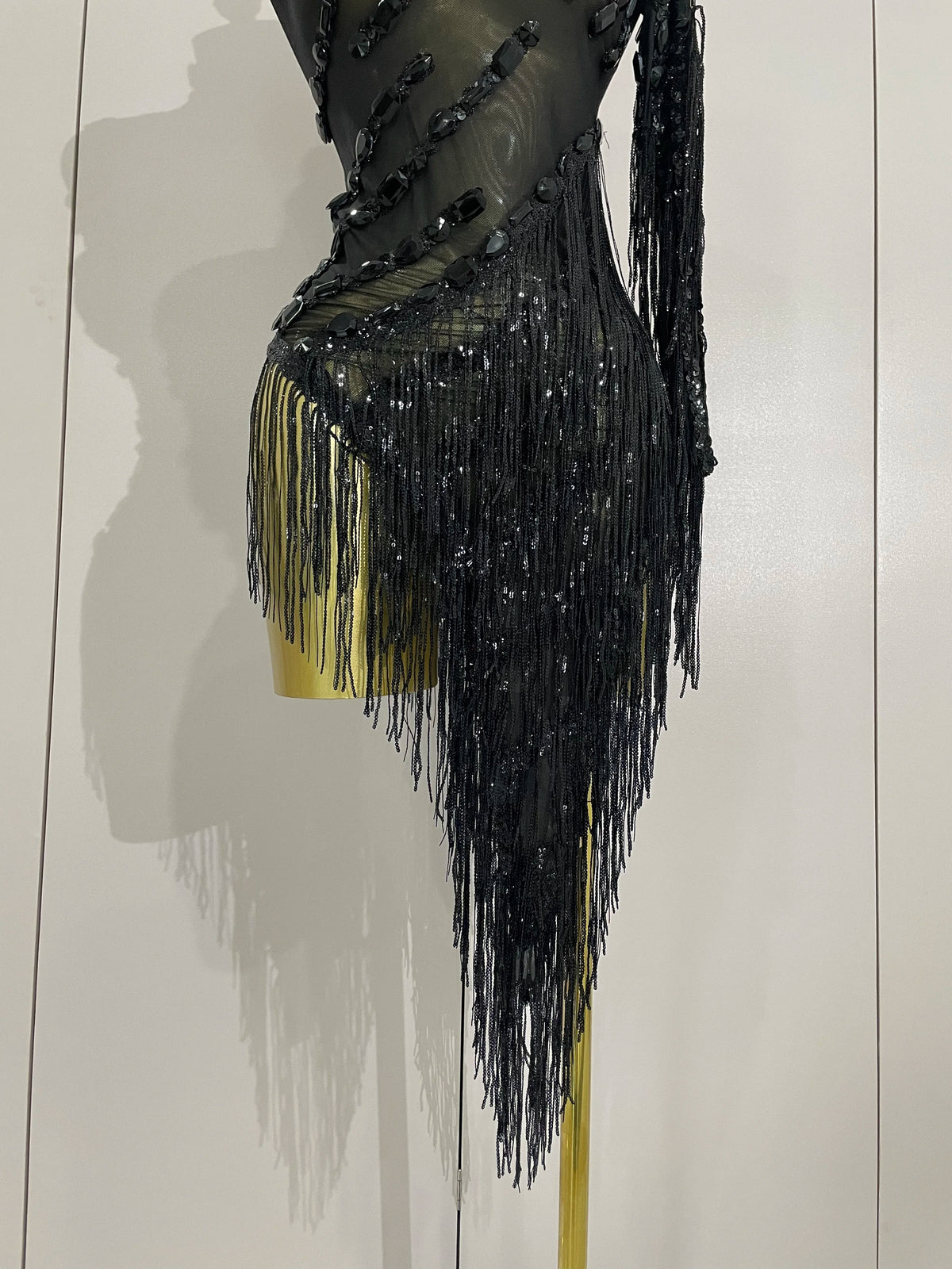 Sparkly Rhinestones One Shoulder See-Through Dress