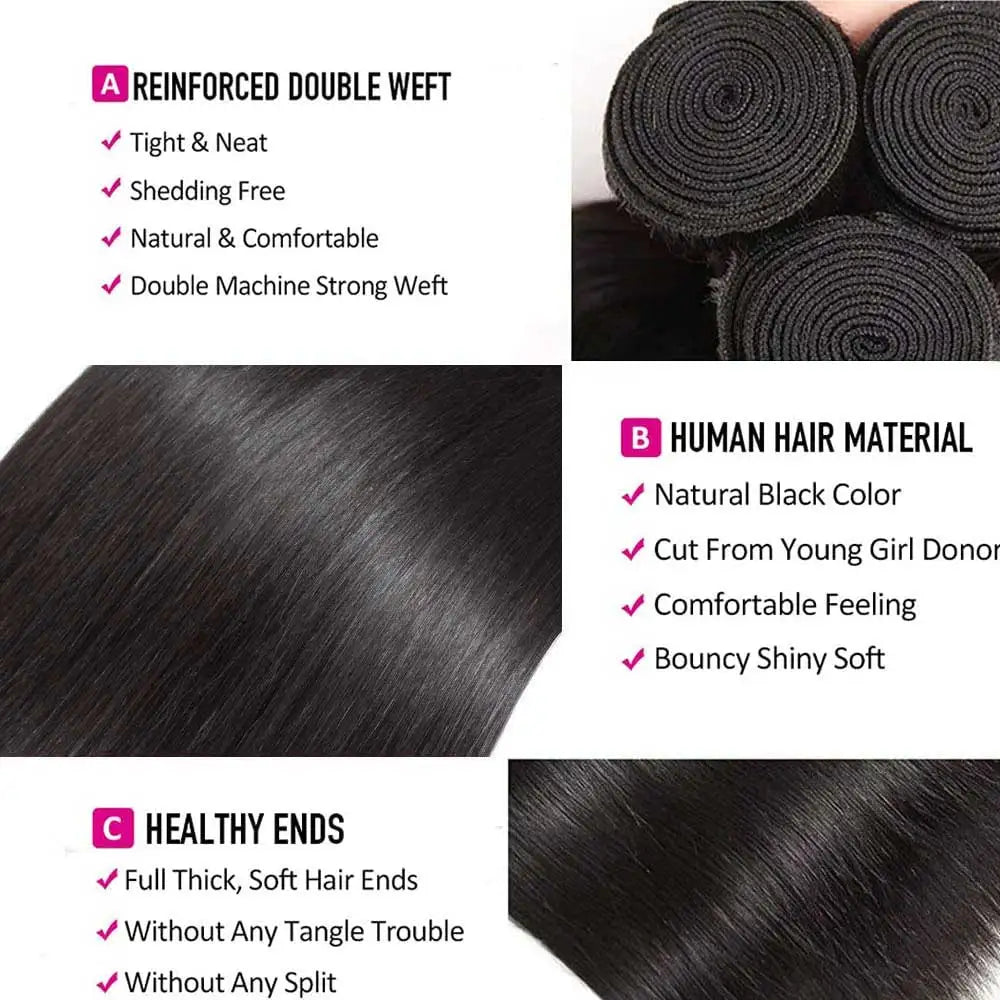 Bone Straight Raw Human Hair Bundles 36 40 Inch Black