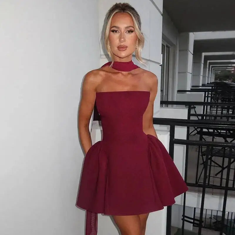 Avrilyaan Off Shoulder Backless A-line Mini Dress