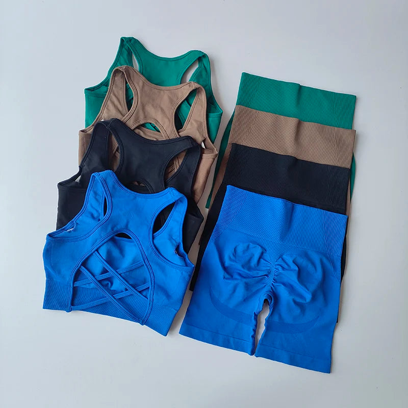 Women's Seamless Yoga Set Sport Bra and High Waist Shorts