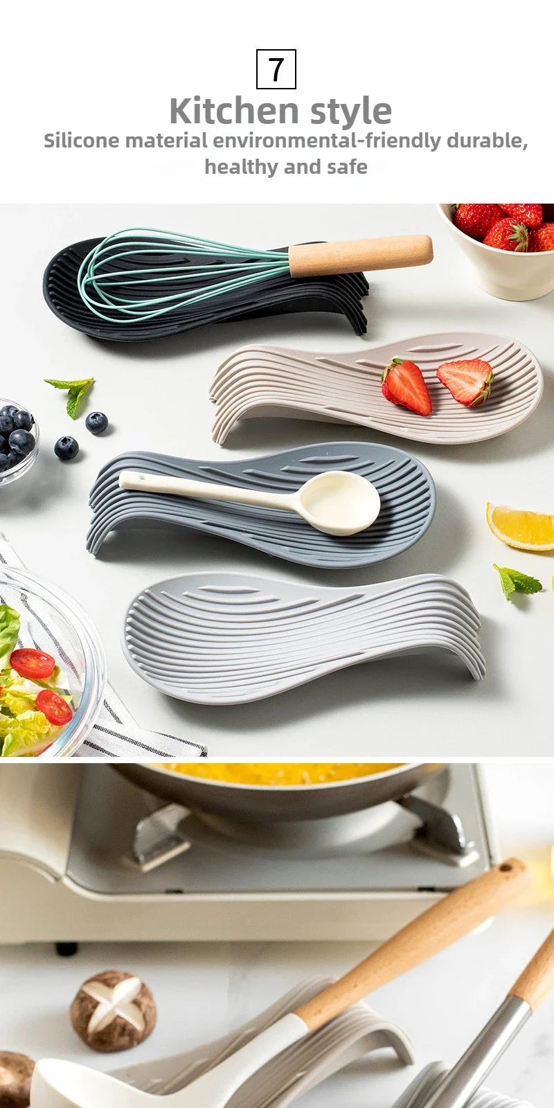 Silicone Spoon Holder and Kitchenware Tray