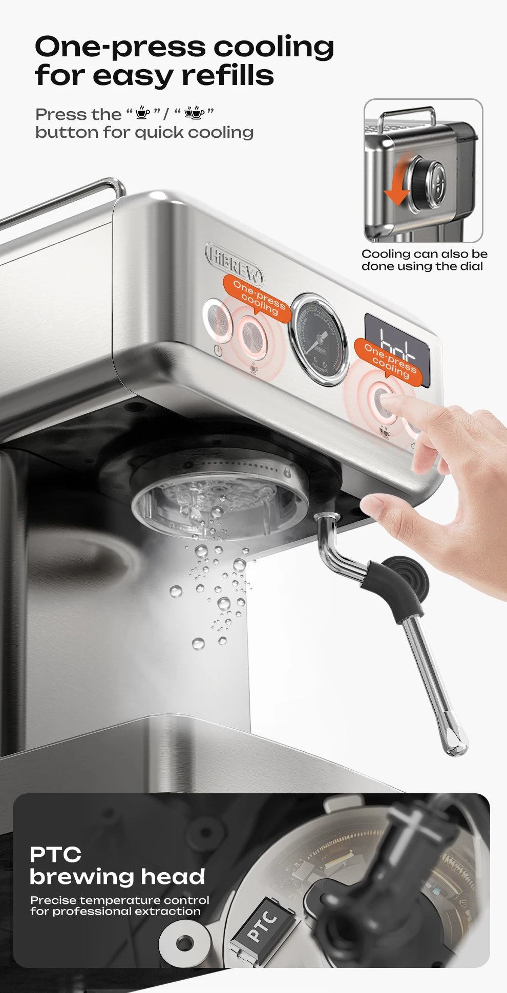 HiBREW 20Bar Semi Automatic Espresso Machine Stainless Steel