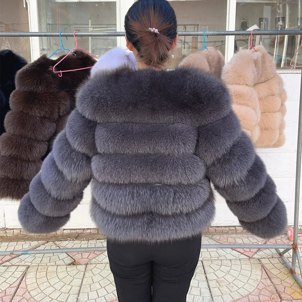 QUEENTINA Brown Fox Fur Coat for Women