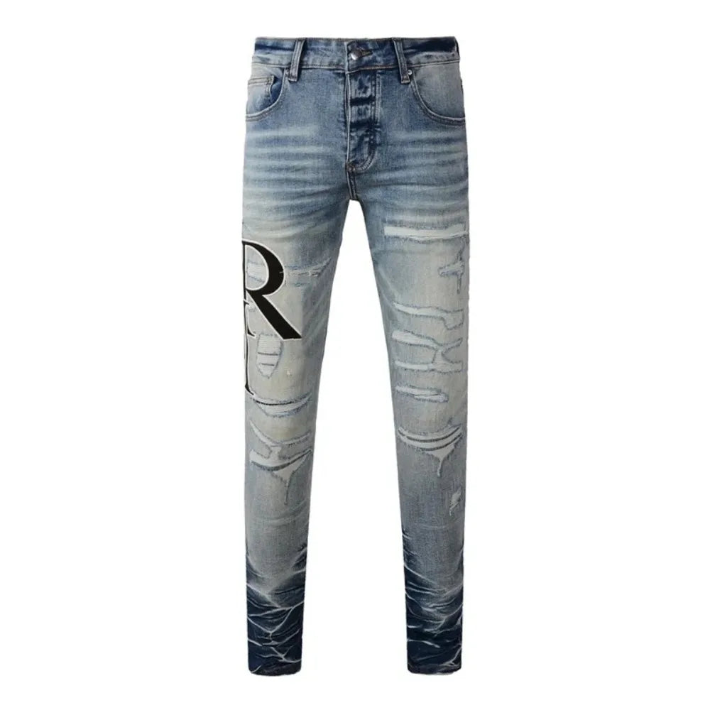Men's Retro Wash Low Rise Elastic Skinny Denim Jeans