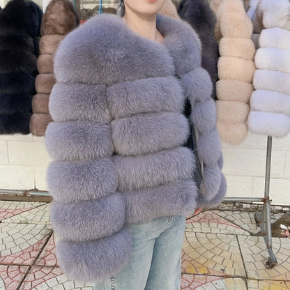 QUEENTINA Brown Fox Fur Coat for Women