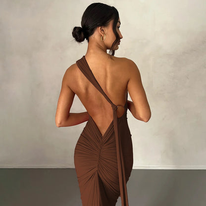 Hugcitar One Shoulder Backless Maxi Dress Women