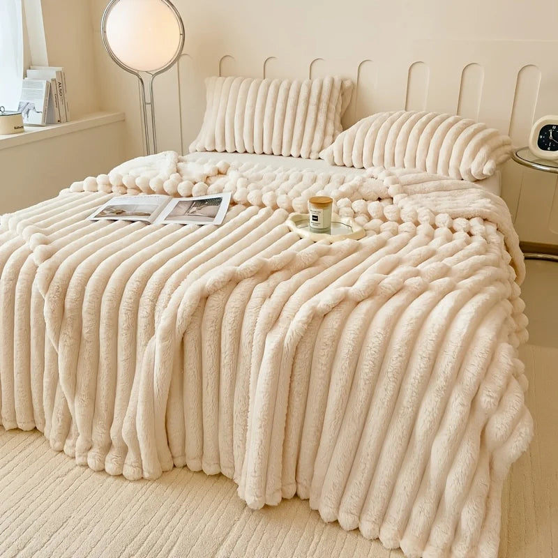 Thickened Wide Striped Flannel Blanket for Sofa and Bed