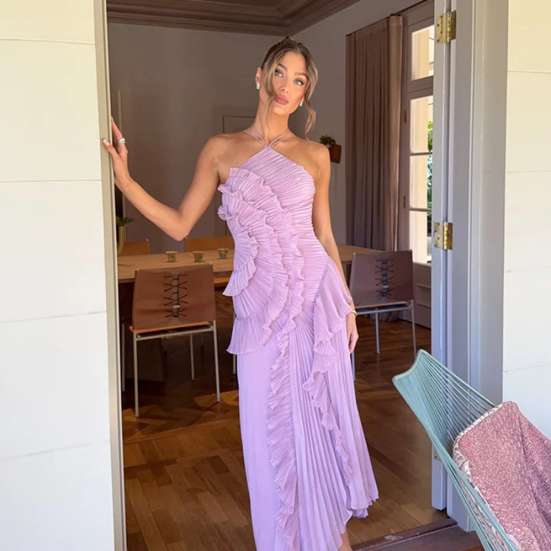 Elegant Purple Chiffon A Line Backless Evening Dress