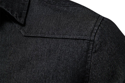 Elastic Cotton Denim Shirt Men Long Sleeve Casual