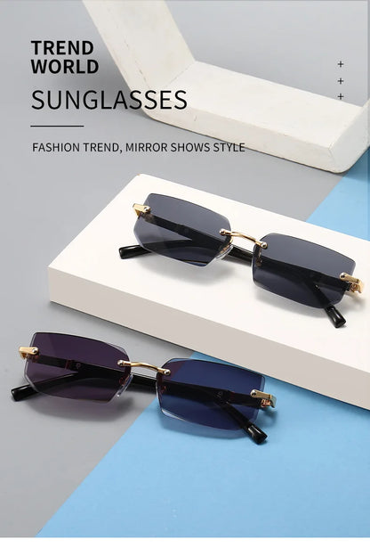 Rimless Rectangle Sunglasses for Women and Men