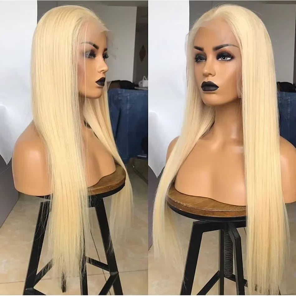 HD Transparent Full Lace Frontal Wig 613 Blonde Straight 46 Inches
