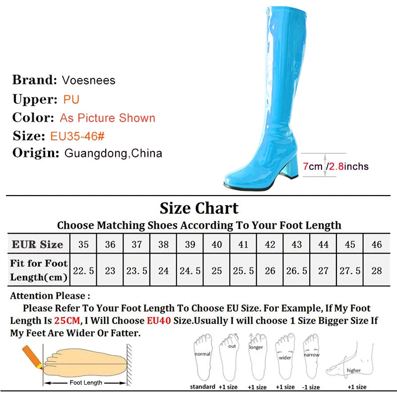7cm Square Heel Knee-High Gogo Boots for Women