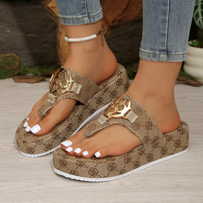 Women Floral Platform Slippers Outdoor Beach Slides