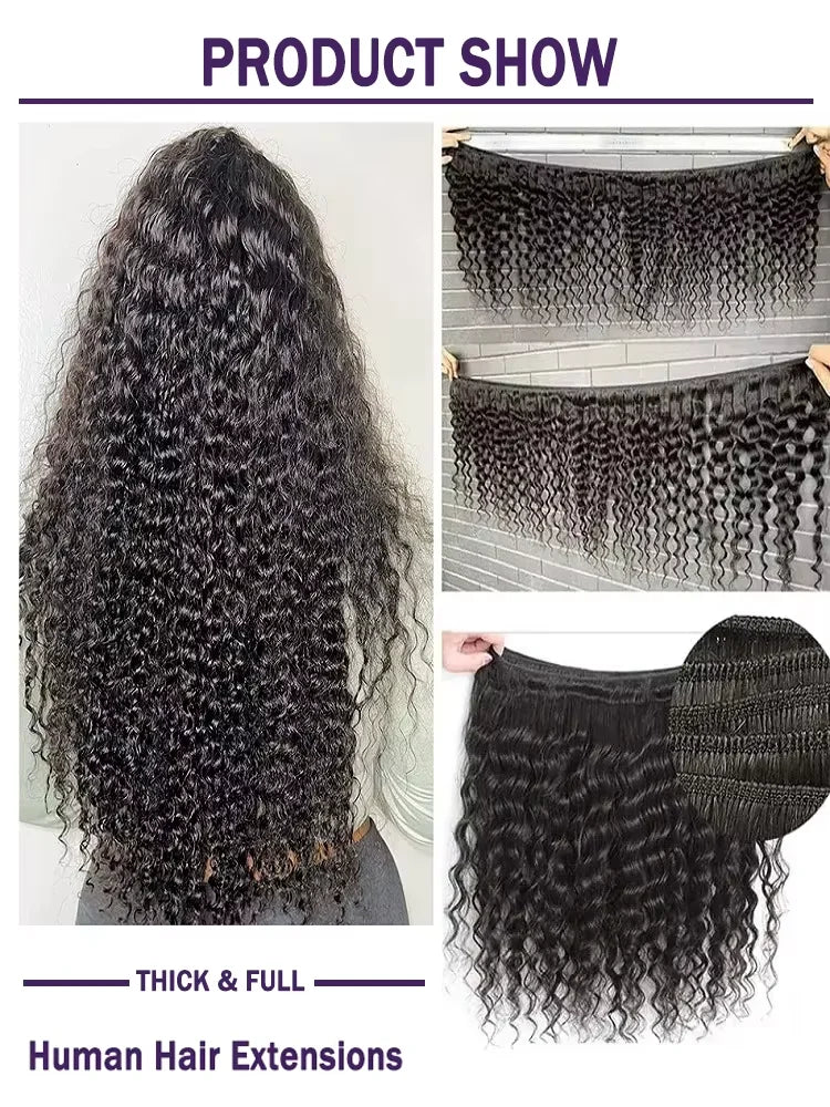 Deep Wave Curly Human Hair Bundles Natural Color 28 30 40 42 Inch