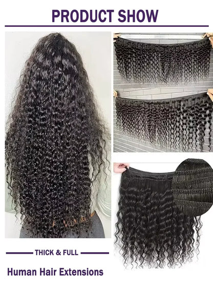 Deep Wave Curly Human Hair Bundles Natural Color 28 30 40 42 Inch