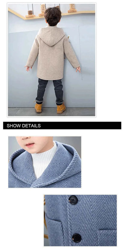 Winter Woolen Jacket for Boys Casual Hooded Coat