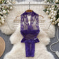 Women Transparent Lace Up Halter Bodysuit Romper