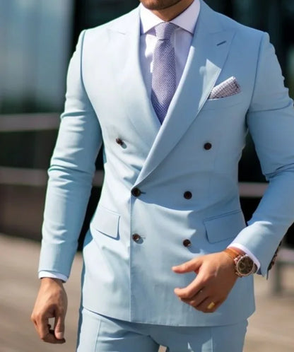 Brown Men's Slim Fit Double Breasted Suit Blazer