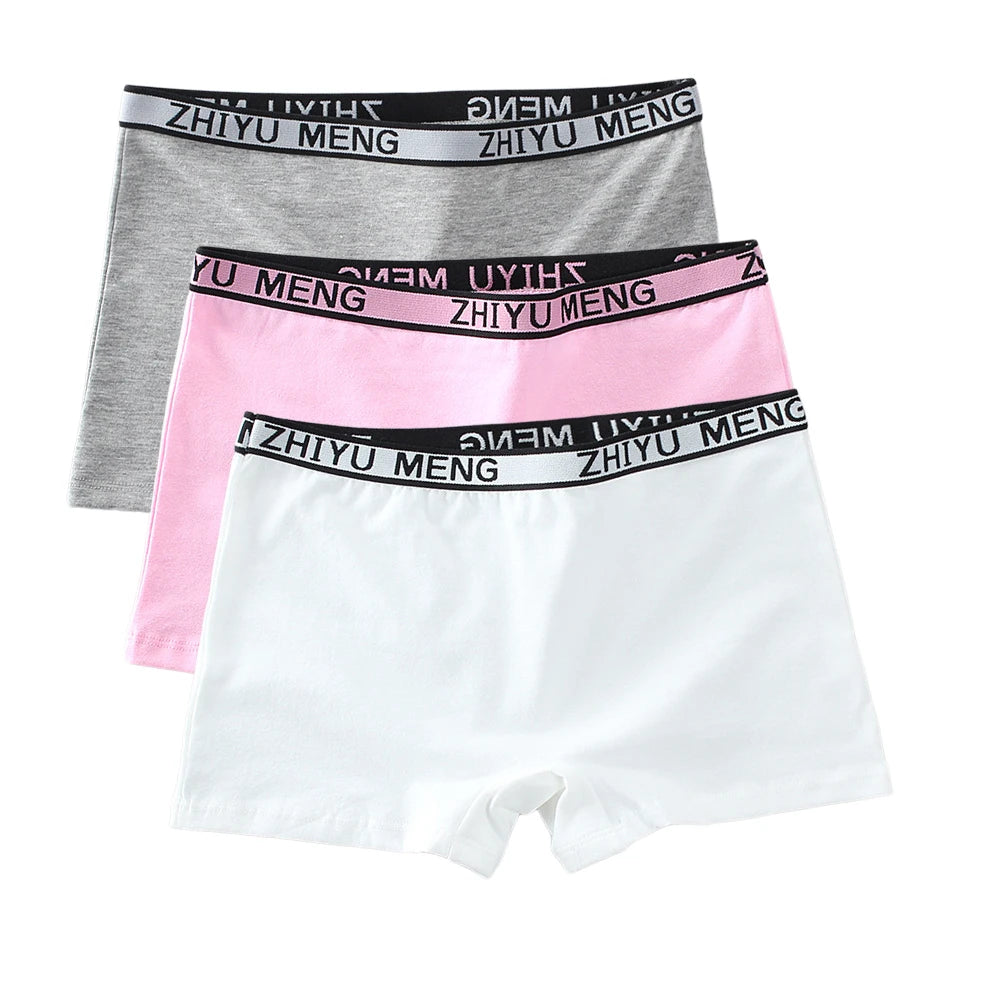 Teenage Girls Cotton Panties Solid Color Mid Waist Briefs