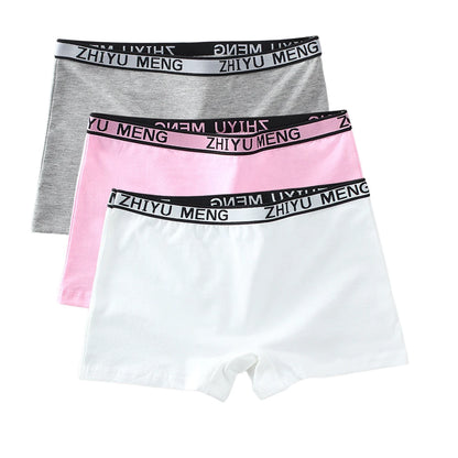 Teenage Girls Cotton Panties Solid Color Mid Waist Briefs