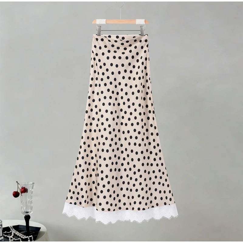 Elegant Satin Polka Dot Maxi Dress for Women
