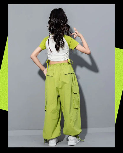 Girls Loose Cargo Pants with Belt for Daily Wear