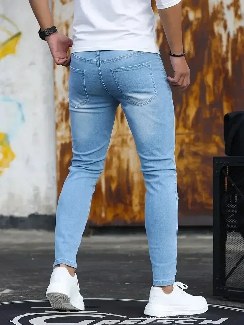 Mens Slim Fit Skinny Jeans Denim Blue Casual