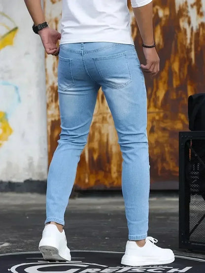 Mens Slim Fit Skinny Jeans Denim Blue Casual