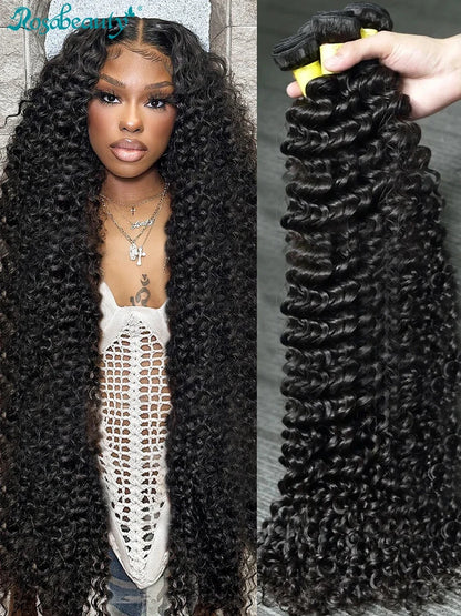 Deep Wave Curly Human Hair Bundles Natural Color 28 30 40 42 Inch