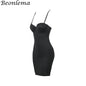 Backless Bodycon Mini Dress with Skinny Straps in Black