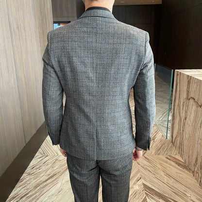Modified Plaid Three-Piece Suit for Men