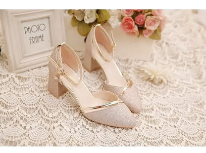 Black High-Heeled Shoes for Women - Silver and Gold