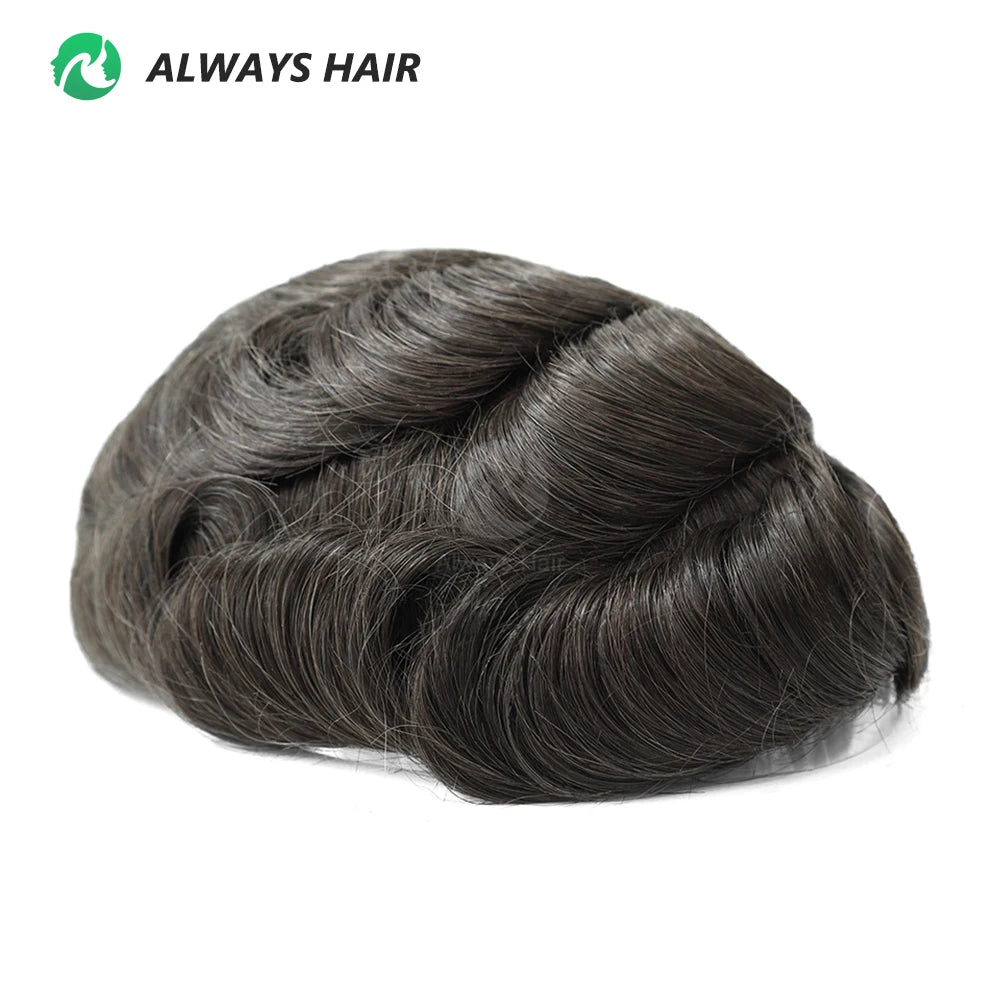 PU Men Toupee Indian Human Hair 130% Density Wig
