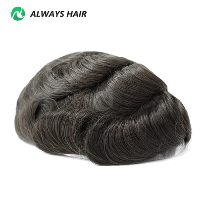 PU Men Toupee Indian Human Hair 130% Density Wig