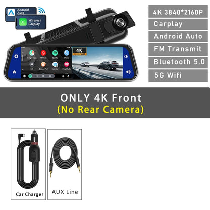 10 Inch 4K Dash Cam Rearview Mirror with GPS and WiFi