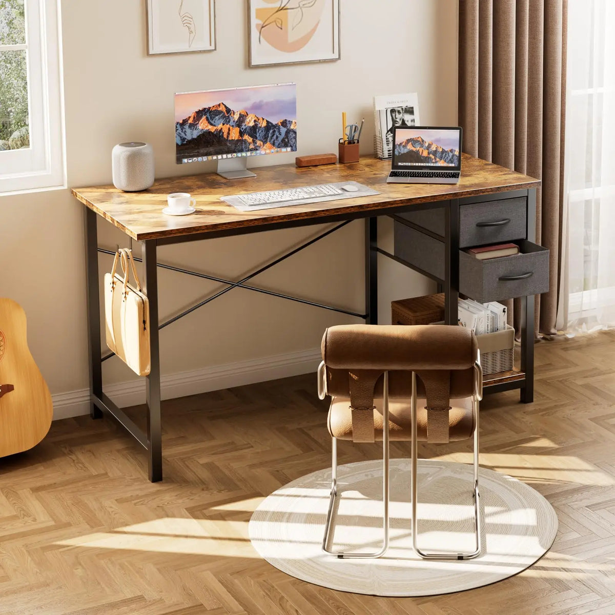 JHK 47 Inch Wood Computer Desk with 2 Drawers