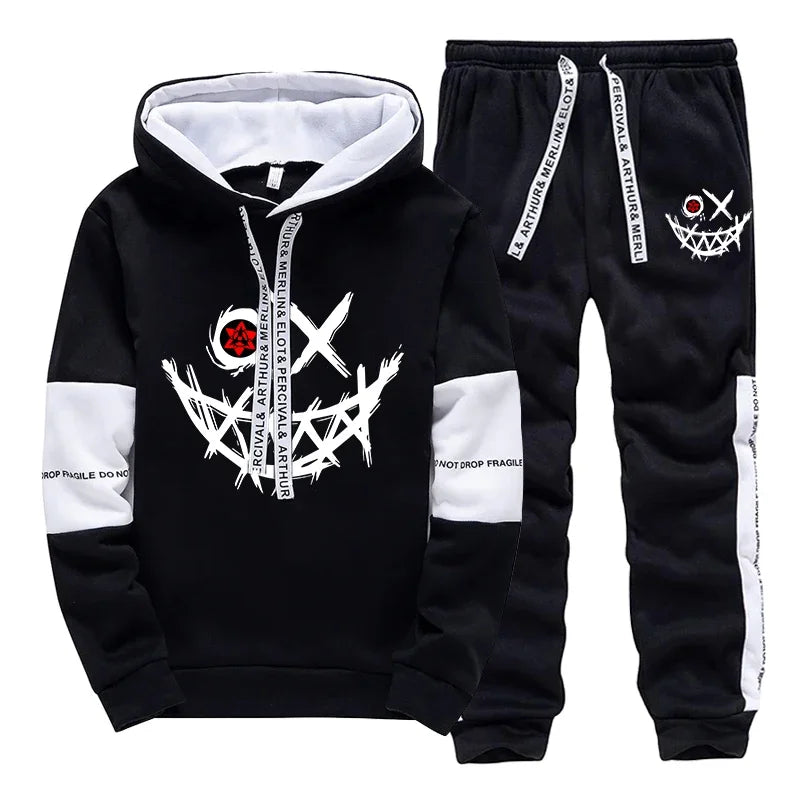 Mens Printed Tracksuit Casual Hoodie and Sweatpants
