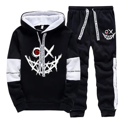 Mens Printed Tracksuit Casual Hoodie and Sweatpants