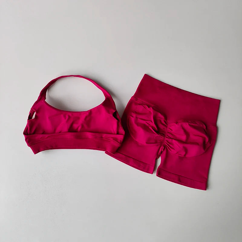 Peach High Waist Seamless Sports Bra and Shorts Set