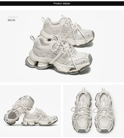 Chunky Sneakers Women Synthetic Leather Mesh Lace-up Trainers