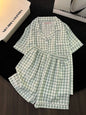 Japanese Minimalist Women's Pink Plaid Pajamas