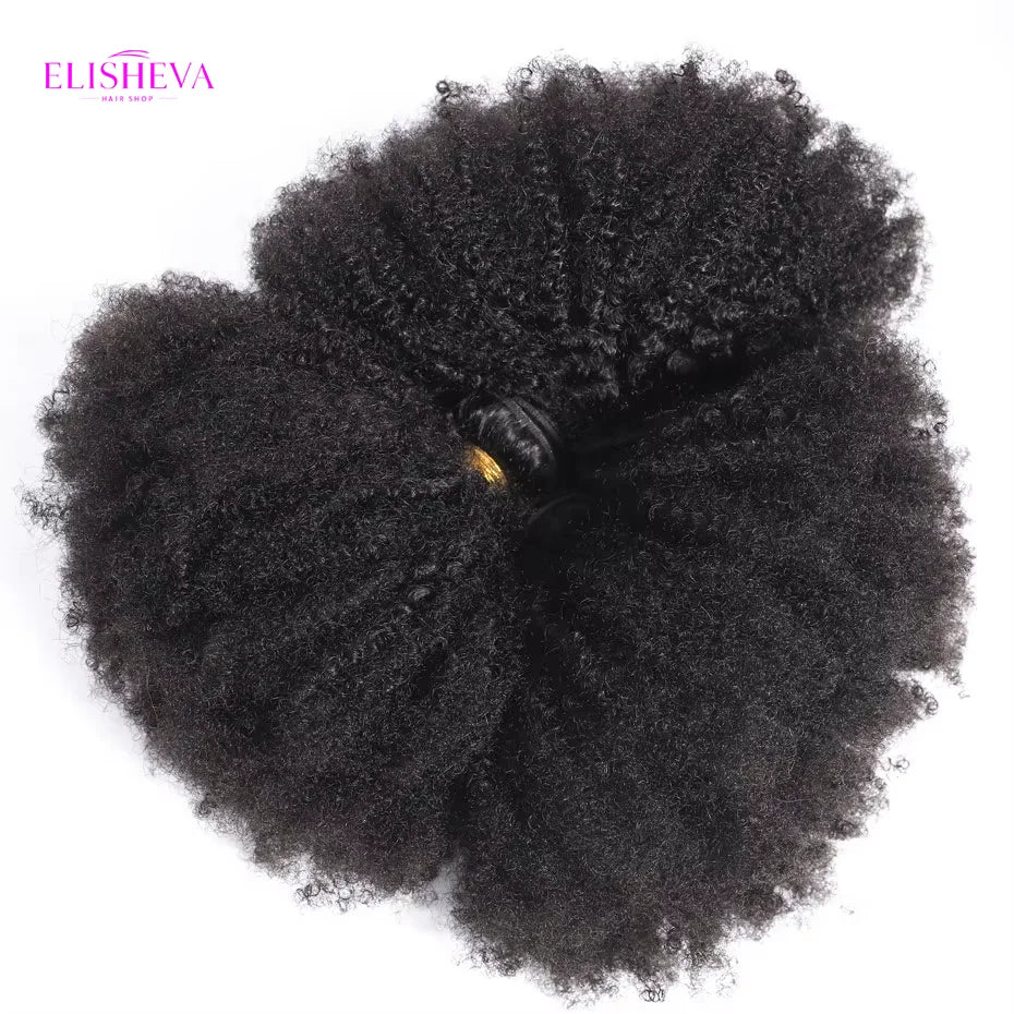 ELISHEVA Indian Human Hair Weave Bundles Kinky Curly Jet Black