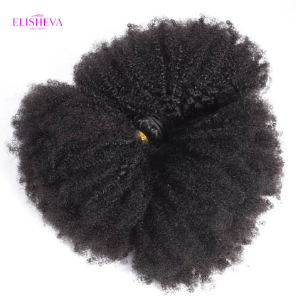 ELISHEVA Indian Human Hair Weave Bundles Kinky Curly Jet Black