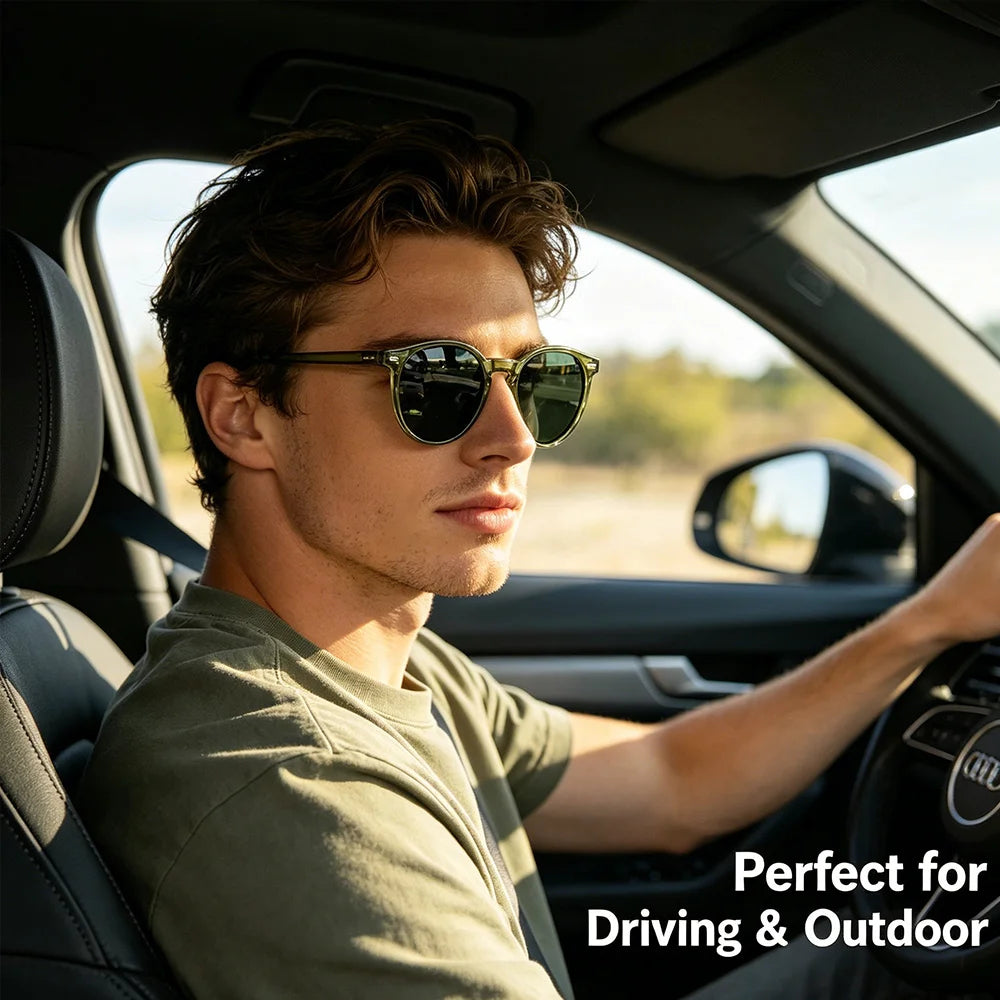 HBK Fashion Sunglasses Men Round TR90 Frame UV400