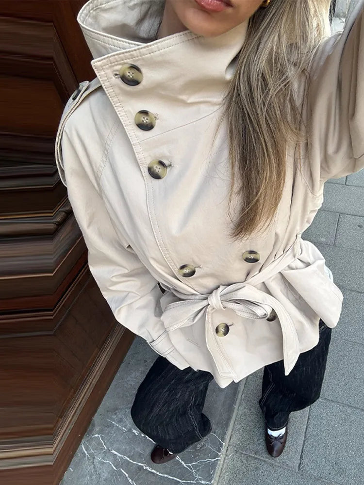 Women's Double Breasted Long Trench Coat Windbreaker