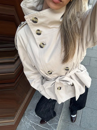 Women's Double Breasted Long Trench Coat Windbreaker