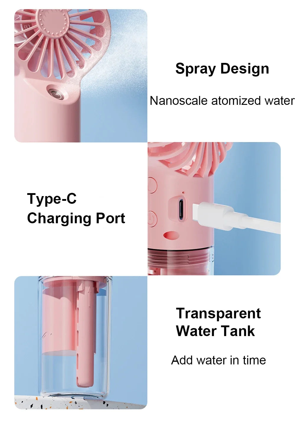 Portable Mini USB Rechargeable Humidifier Fan